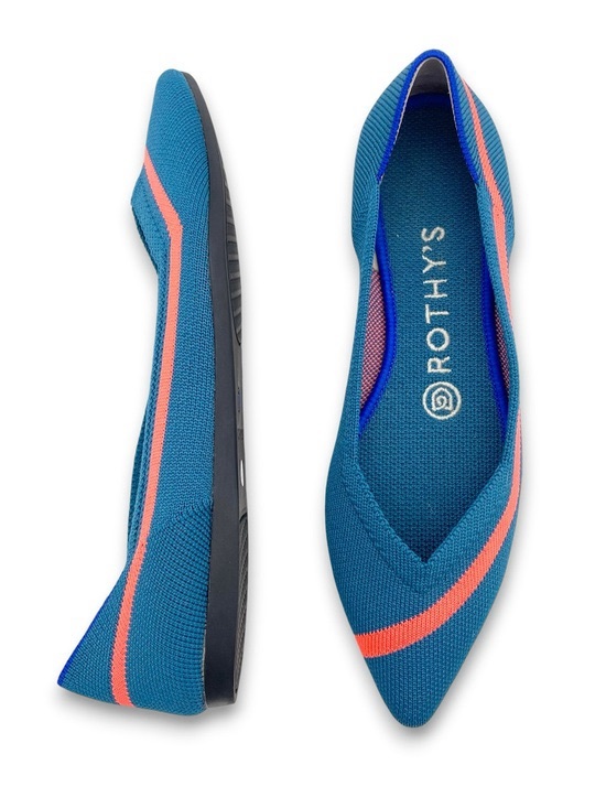 Rothy's Shoes - Rothy’s The Point Rare Retired Teal Coral Stripe Flats Size 6.5